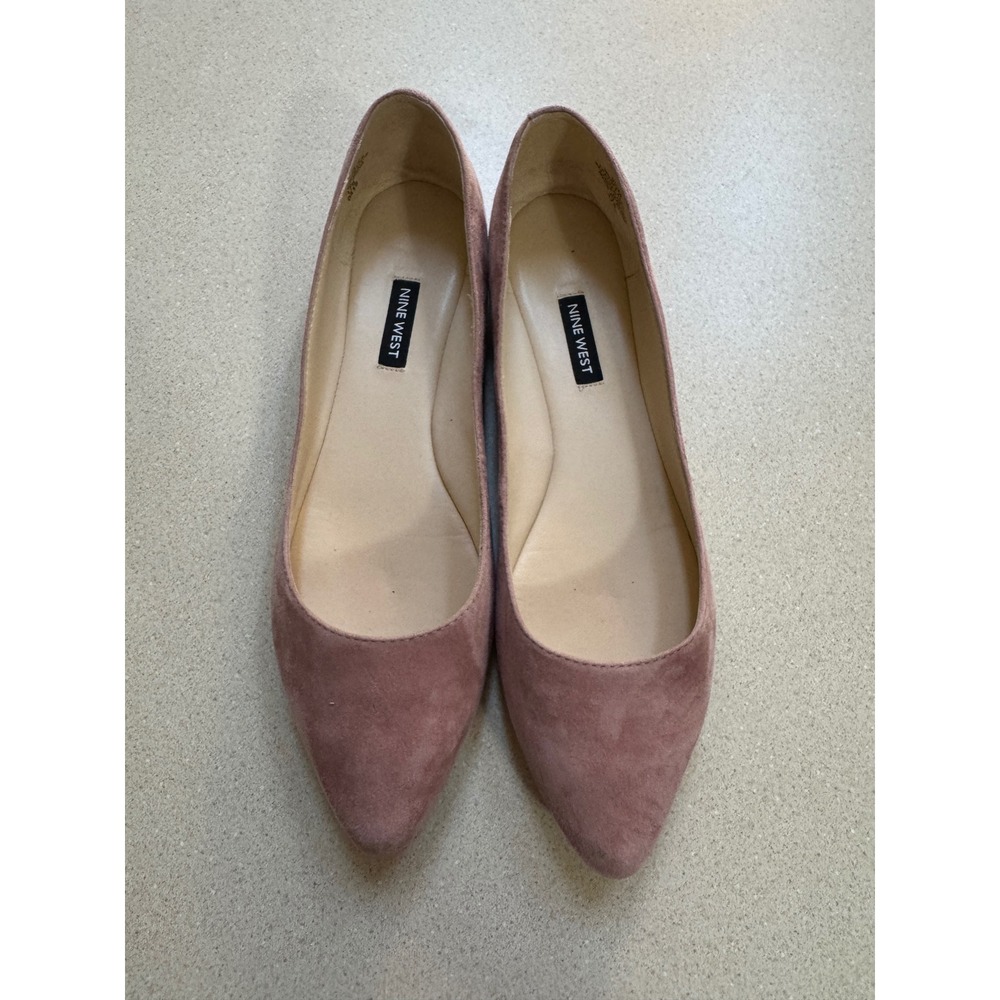 Nine West Speakup Pointed Toe Ballet Flats Pink Suede Leather Womens 9.5 M